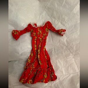 Vintage 1972 Pleasantly Peasant #3360 Red Floral Dress with Lace Trim